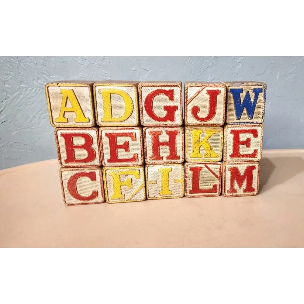 1950'S VINTAGE HALSAM ALPHABET BLOCKS IN‎ original BOX Set Of 15 Blocks #3015
